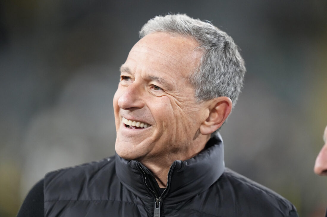 Nov 10, 2025; Green Bay, Wisconsin, USA; Disney CEO Bob Iger on the sidelines in the first half of a game between the Green Bay Packers and the Philadelphia Eagles at Lambeau Field. Mandatory Credit: Jeff Hanisch-Imagn Images