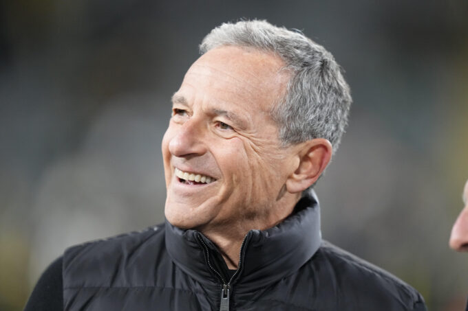 Nov 10, 2025; Green Bay, Wisconsin, USA; Disney CEO Bob Iger on the sidelines in the first half of a game between the Green Bay Packers and the Philadelphia Eagles at Lambeau Field. Mandatory Credit: Jeff Hanisch-Imagn Images