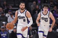 Jan 21, 2026; Sacramento, California, USA; Sacramento Kings guard Zach LaVine (8) pushes the ball up the court during the first quarter of the game against the Toronto Raptors at Golden 1 Center. Mandatory Credit: Ed Szczepanski-Imagn Images