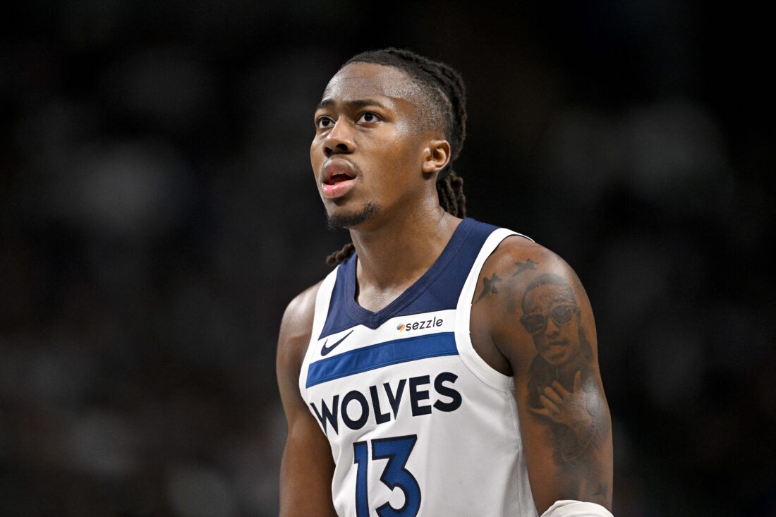 Mar 30, 2026; Dallas, Texas, USA; Minnesota Timberwolves guard Ayo Dosunmu (13) looks on during the second half against the Dallas Mavericks at the American Airlines Center. Mandatory Credit: Jerome Miron-Imagn Images