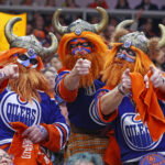 Apr 22, 2026; Edmonton, Alberta, CAN; Edmonton Oilers fans, Ò The EkholmÕsÓ cheer on the oilers in game two of the first round of the 2026 Stanley Cup Playoffs at Rogers Place. Mandatory Credit: Perry Nelson-Imagn Images