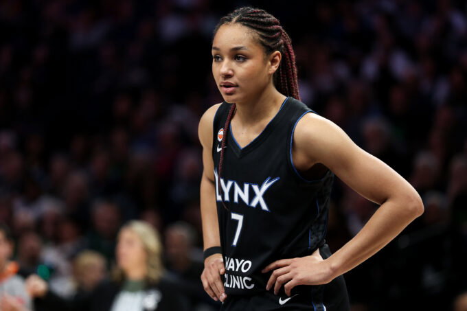 May 9, 2026; Minneapolis, Minnesota, USA; Minnesota Lynx forward Anastasiia Olairi Kosu (7) looks on during the second half against the Atlanta Dream at Target Center. Mandatory Credit: Matt Krohn-Imagn Images