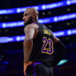 May 11, 2026; Los Angeles, California, USA; Los Angeles Lakers forward LeBron James (23) during the second half in game four of the second round of the 2026 NBA Playoffs at Crypto.com Arena. Mandatory Credit: Gary A. Vasquez-Imagn Images