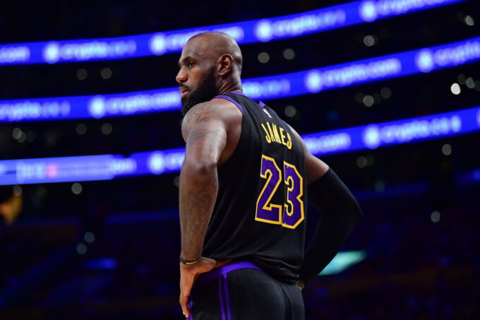 May 11, 2026; Los Angeles, California, USA; Los Angeles Lakers forward LeBron James (23) during the second half in game four of the second round of the 2026 NBA Playoffs at Crypto.com Arena. Mandatory Credit: Gary A. Vasquez-Imagn Images