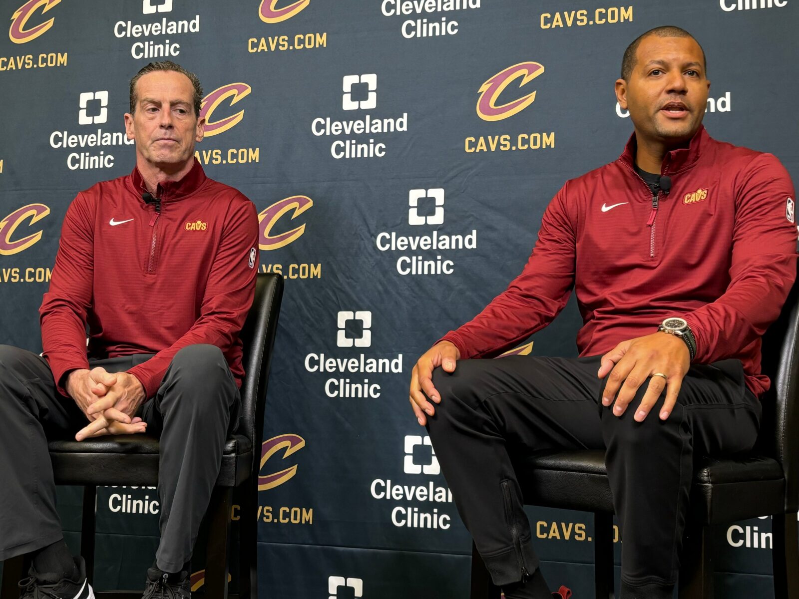 Coach Kenny Atkinson and president of basketball operations Koby Altman hold their Cavaliers Media Day availability on Friday, Sept. 27, 2024, in Independence.