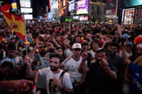 Soccer Football - FIFA World Cup 2026 - Final - Spain v Argentina - Fans gather in New York City - New York City, New York, U.S. - July 19, 2026 Spain fans celebrate at Times Square as Spain wins the World Cup REUTERS/Ed Ou