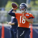 Jul 29, 2026; Lake Forest, IL, USA; Chicago Bears quarterback Caleb Williams (18) looks to pass the ball during Training Camp at Halas Hall. Mandatory Credit: Kamil Krzaczynski-Imagn Images