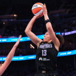 Aug 2, 2026; San Francisco, California, USA; Golden State Valkyries forward Janelle Salaun (13) shoots the ball against the Toronto Tempo during the third quarter at Chase Center. Mandatory Credit: Kelley L Cox-Imagn Images