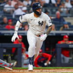 Aug 4, 2026; Bronx, New York, USA; New York Yankees first baseman Luis Garcia Jr. (26) singles during the fourth inning against the St. Louis Cardinals at Yankee Stadium. Mandatory Credit: Vincent Carchietta-Imagn Images