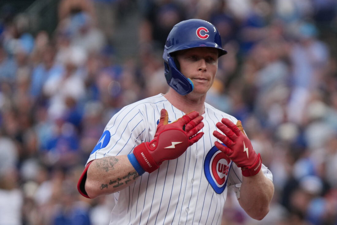 Aug 5, 2026; Chicago, Illinois, USA; Chicago Cubs center fielder Pete Crow-Armstrong (4) runs the bases after hitting a two-run home run against the Los Angeles Dodgers during the fourth inning at Wrigley Field. Mandatory Credit: David Banks-Imagn Images