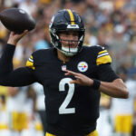 Aug 13, 2026; Pittsburgh, Pennsylvania, USA; Pittsburgh Steelers quarterback Mason Rudolph (2) passes against the Green Bay Packers during the first quarter at Acrisure Stadium. Mandatory Credit: Charles LeClaire-Imagn Images