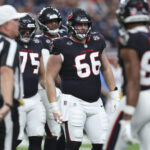 Aug 13, 2026; Houston, Texas, USA; Houston Texans center Keylan Rutledge (66) during the game against the Los Angeles Chargers at Reliant Stadium. Mandatory Credit: Troy Taormina-Imagn Images
