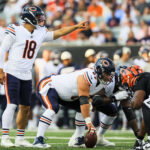 Aug 22, 2026; Cincinnati, Ohio, USA; Chicago Bears quarterback Caleb Williams (18) calls a play in the first half against the Cincinnati Bengals at Paycor Stadium. Mandatory Credit: Katie Stratman-Imagn Images