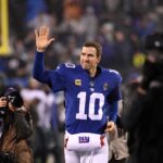 New York Giants quarterback Eli Manning (10) waves to the fans as he exits the field at MetLife Stadium for possibly the last time in his career. The Eagles defeat the Giants, 34-17, on Sunday, Dec. 29, 2019, in East Rutherford. Nyg Vs Phi
