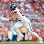 August 9, 2025; Santa Clara, California, USA; Denver Broncos linebacker Jonah Elliss (52) during the second quarter against the San Francisco 49ers at Levi's Stadium. Mandatory Credit: Kyle Terada-Imagn Images