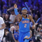 Dec 18, 2025; Oklahoma City, Oklahoma, USA; Oklahoma City Thunder guard Shai Gilgeous-Alexander (2) gestures after scoring against the Los Angeles Clippers during the second half at Paycom Center. Mandatory Credit: Alonzo Adams-Imagn Images