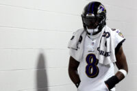 Jan 4, 2026; Pittsburgh, Pennsylvania, USA; Baltimore Ravens quarterback Lamar Jackson (8) walks to the field to play the Pittsburgh Steelers at Acrisure Stadium. Mandatory Credit: Charles LeClaire-Imagn Images