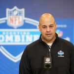 Feb 24, 2026; Indianapolis, IN, USA; Pittsburgh Steelers general manager Omar Khan speaks at the NFL Scouting Combine at the Indiana Convention Center. Mandatory Credit: Kirby Lee-Imagn Images