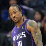 Apr 3, 2026; Sacramento, California, USA; Sacramento Kings guard DeMar DeRozan (10) during the third quarter against the New Orleans Pelicans at Golden 1 Center. Mandatory Credit: Darren Yamashita-Imagn Images