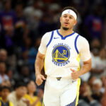 Apr 17, 2026; Phoenix, Arizona, USA; Golden State Warriors guard Seth Curry (31) against the Phoenix Suns during the play-in rounds of the 2026 NBA Playoffs at Mortgage Matchup Center. Mandatory Credit: Mark J. Rebilas-Imagn Images