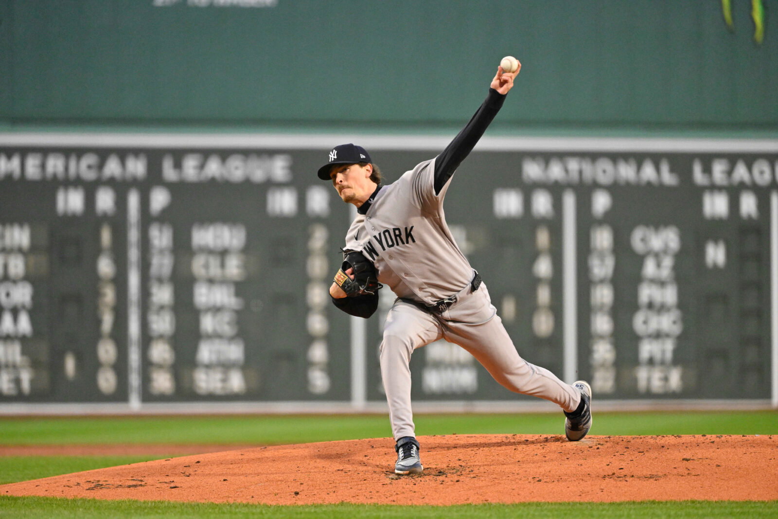 Apr 22, 2026; Boston, Massachusetts, USA; New York Yankees pitcher Max Fried (54) pitches against the Boston Red Sox in the first inning at Fenway Park. Mandatory Credit: Eric Canha-Imagn Images