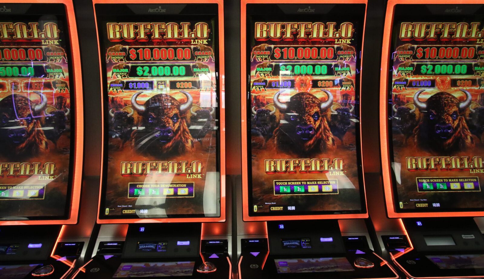 Slot machines inside the soon to open temporary facility on the site of Two Kings Casino on Kings Mountain Boulevard June 17, 2021.