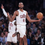 May 21, 2026; New York, New York, USA; Cleveland Cavaliers center Evan Mobley (4) reacts during the second quarter of the eastern conference finals of the 2026 NBA playoffs against the New York Knicks at Madison Square Garden. Mandatory Credit: Vincent Carchietta-Imagn Images