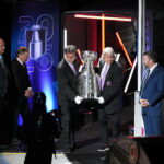 Jun 14, 2026; Las Vegas, Nevada, USA; the Stanley Cup is brought to the ice to present to the Carolina Hurricanes after the win against the Vegas Golden Knights in game six of the 2026 Stanley Cup Final at T-Mobile Arena. Mandatory Credit: Lucas Peltier-Imagn Images