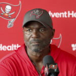 Aug 6, 2026; Tampa, FL, USA; Tampa Bay Buccaneers head coach Todd Bowles talks to media after training camp at AdventHealth Training Center. Mandatory Credit: Nathan Ray Seebeck-Imagn Images