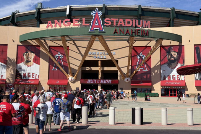 Aug 12, 2026; Anaheim, California, USA; A general overall view as fans arrive before the game between the Los Angeles Angels and the Texas Rangers at Angel Stadium. Mandatory Credit: Kirby Lee-Imagn Images