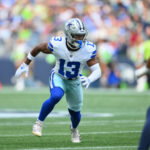 Aug 15, 2026; Seattle, Washington, USA; Dallas Cowboys safety Caleb Downs (13) during the first half against the Seattle Seahawks at Lumen Field. Mandatory Credit: Steven Bisig-Imagn Images