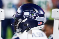 Aug 28, 2026; Kansas City, Missouri, USA; A general view of a Seattle Seahawks helmet against the Kansas City Chiefs during the second half of the game at Arrowhead Stadium. Mandatory Credit: Denny Medley-Imagn Images