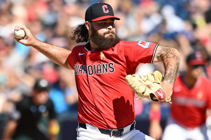 Sep 6, 2026; Cleveland, Ohio, USA; Cleveland Guardians pitcher Hunter Gaddis (33) throws a pitch during the eighth inning against the Detroit Tigers at Progressive Field. Mandatory Credit: Ken Blaze-Imagn Images