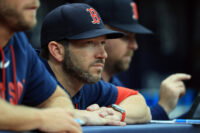 Sep 19, 2026; St. Petersburg, Florida, USA; Boston Red Sox interim manager Chad Tracy (17) looks on during the third inning against the Tampa Bay Rays at Tropicana Field. Mandatory Credit: Kim Klement Neitzel-Imagn Images