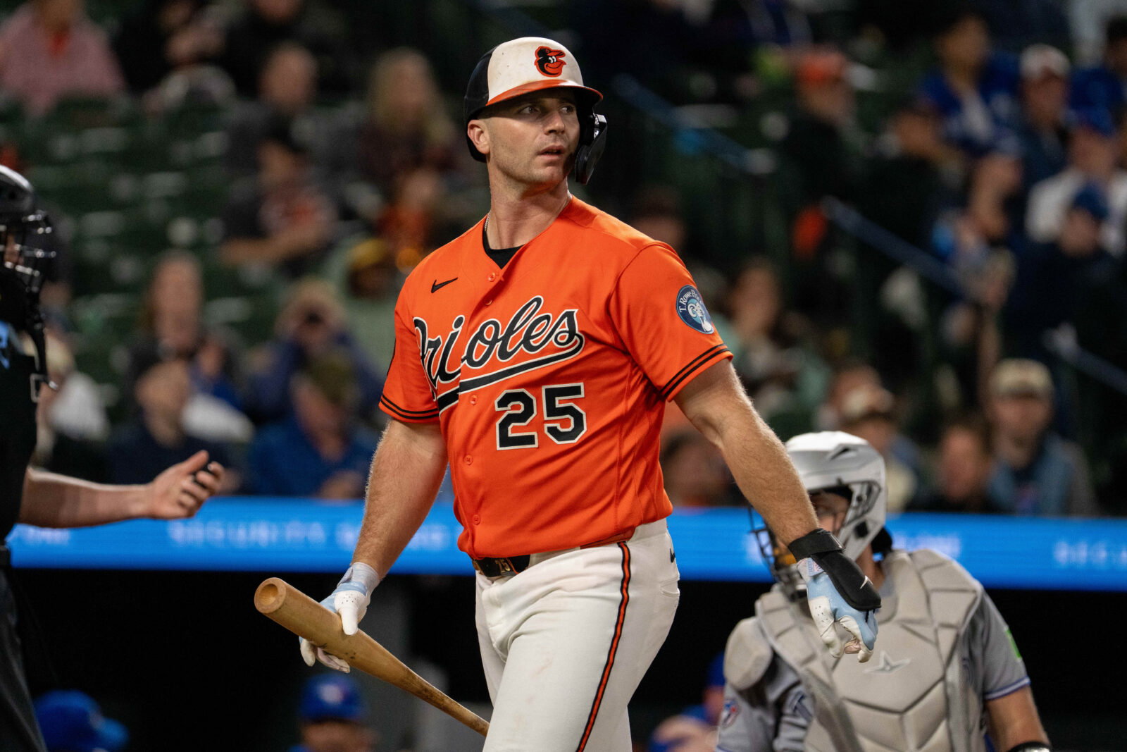 Sep 21, 2026; Baltimore, Maryland, USA; Baltimore Orioles first baseman Pete Alonso (25) strikes out during the sixth inning at Oriole Park at Camden Yards. Mandatory Credit: Jamie LeBlanc-Imagn Images