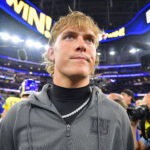 Sep 21, 2026; Inglewood, California, USA; New York Giants quarterback Jaxson Dart (6) after losing to the Los Angeles Rams at SoFi Stadium. Mandatory Credit: Gary A. Vasquez-Imagn Images