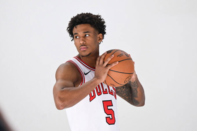 Sep 28, 2026; Chiacgo, Il, USA; Chicago Bulls forward Dailyn Swain (5) poses during media day. Mandatory Credit: Matt Marton-Imagn Images