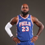 Sep 28, 2026; Camden, NJ, USA; Philadelphia 76ers LeBron James poses for a photo during media day. Mandatory Credit: Bill Streicher-Imagn Images