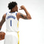 Sep 28, 2026; San Francisco, CA, USA; Golden State Warriors forward Yaxel Lendeborg (1) poses for a photo during Media Day at the Chase Center. Mandatory Credit: Cary Edmondson-Imagn Images