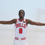Sep 28, 2026; Chiacgo, Il, USA; Chicago Bulls forward Caleb Wilson (8) poses during media day. Mandatory Credit: Matt Marton-Imagn Images