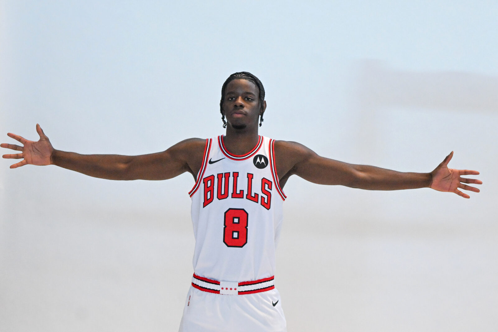 Sep 28, 2026; Chiacgo, Il, USA; Chicago Bulls forward Caleb Wilson (8) poses during media day. Mandatory Credit: Matt Marton-Imagn Images