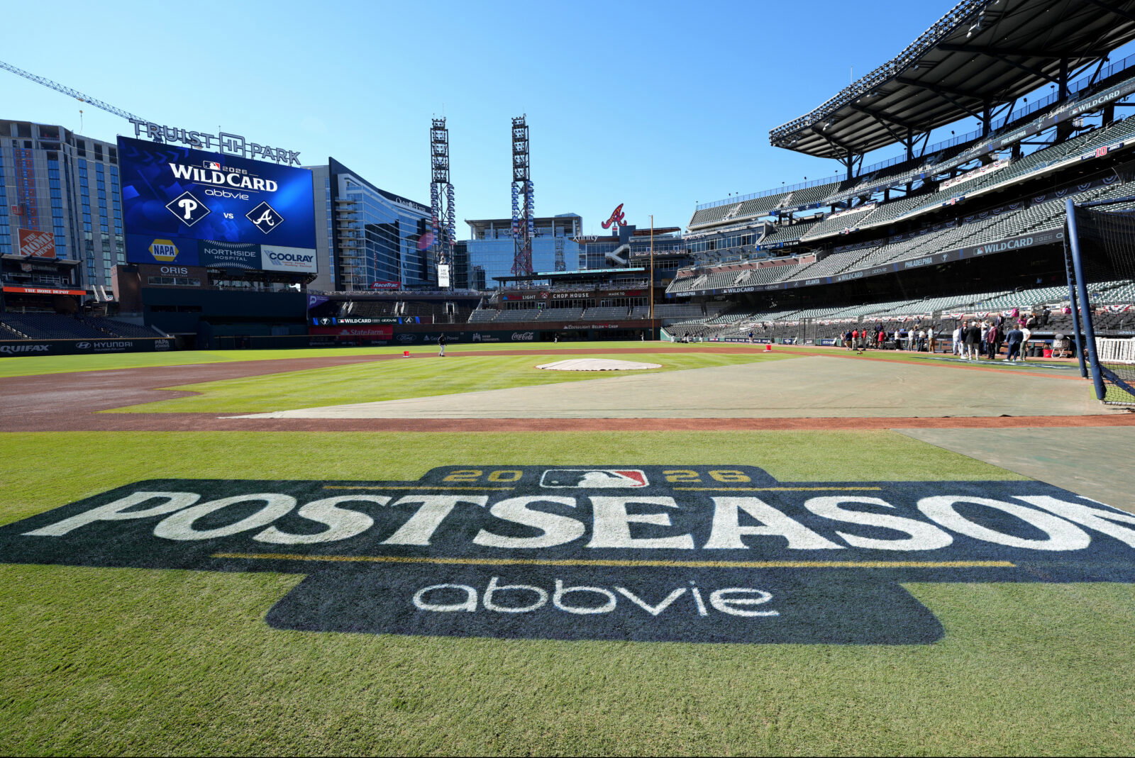 Sep 29, 2026; Cumberland, Georgia, USA; A general view of a Wild Card logo before game one of the Wildcard round for the 2026 MLB Playoffs between Philadelphia Phillies and Atlanta Braves at Truist Park. Mandatory Credit: Dale Zanine-Imagn Images