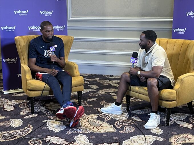 Vincent Goodwill interviewing Kevin Durant