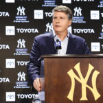 Dec 21, 2022; Bronx, New York, USA; Hal Steinbrenner during a press conference at Yankee Stadium.