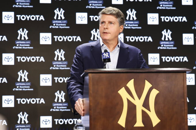 Dec 21, 2022; Bronx, New York, USA; Hal Steinbrenner during a press conference at Yankee Stadium.