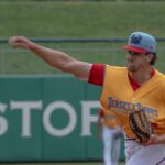 BlueClaws starting pitcher Braydon Tucker. Wilmington Blue Rocks have a rough outing against the Jersey Shore BlueClaws in Lakewood NJ on July 27, 2025.