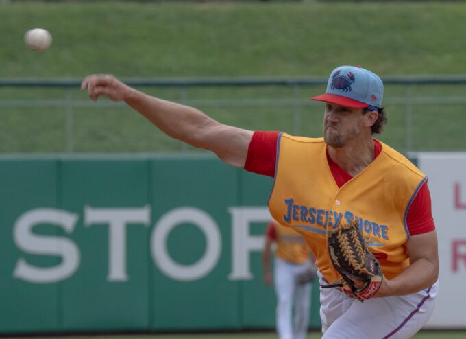 BlueClaws starting pitcher Braydon Tucker. Wilmington Blue Rocks have a rough outing against the Jersey Shore BlueClaws in Lakewood NJ on July 27, 2025.