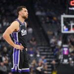 Feb 4, 2026; Sacramento, California, USA; Sacramento Kings guard Zach LaVine (8) during a free throw in the second quarter against the Memphis Grizzlies at Golden 1 Center. Mandatory Credit: Ed Szczepanski-Imagn Images