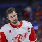Apr 13, 2026; Tampa, Florida, USA; Detroit Red Wings center Dylan Larkin (71) warms up before a game against the Tampa Bay Lightning at Benchmark International Arena. Mandatory Credit: Nathan Ray Seebeck-Imagn Images