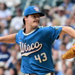 Aug 28, 2026; Milwaukee, Wisconsin, USA; Milwaukee Brewers starting pitcher Logan Henderson (43) throws a pitch in the first inning against the Texas Rangers at American Family Field. Mandatory Credit: Benny Sieu-Imagn Images